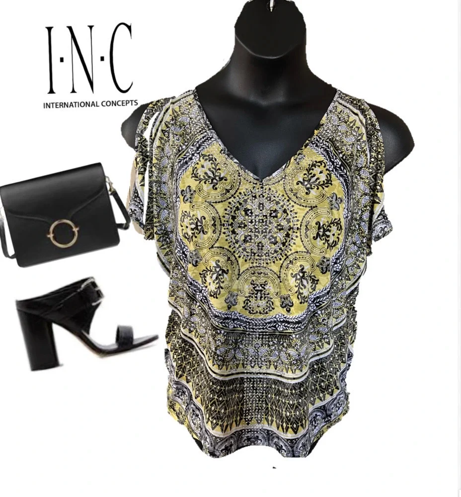 INC Beautiful Rhinestone Accented Cold Shoulder Top Sz. XL